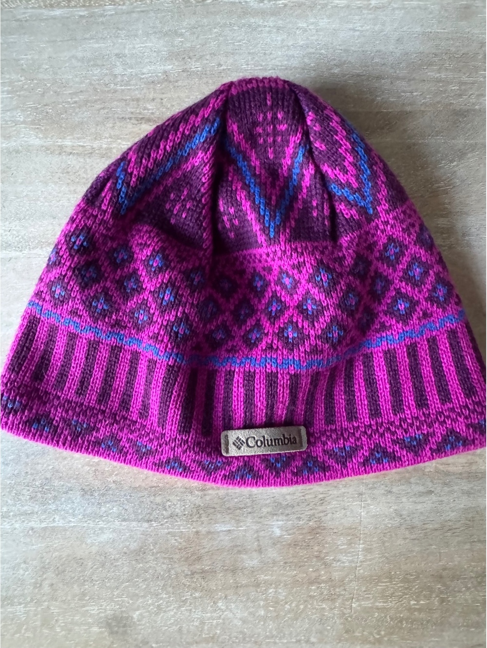 Columbia Pink and Purple Patterned Knit Beanie Hat